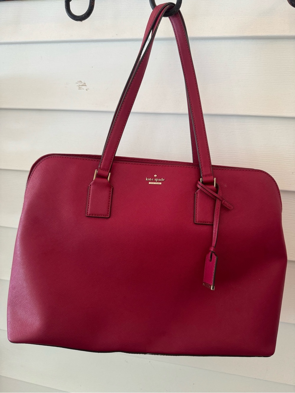 kate spade magenta leather tote with gold hardware